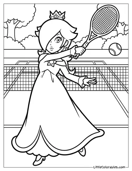 Rosalina Playing Tennis With A Racket Coloring Page