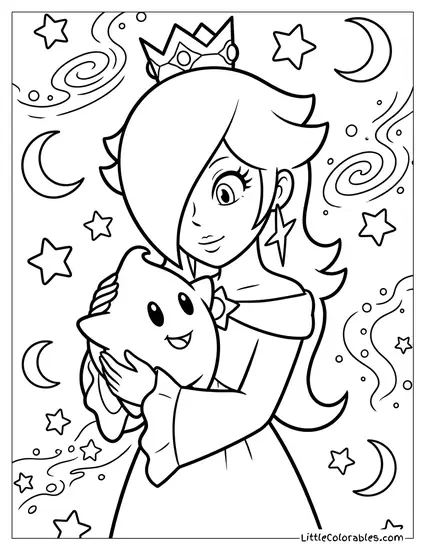 Rosalina Protecting Baby Luma Coloring Page