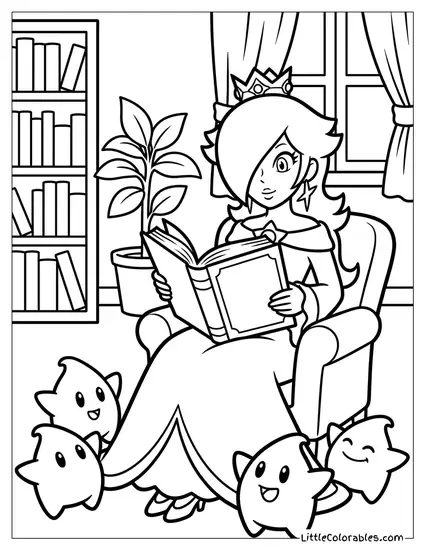 Rosalina Reading A Storybook To Lumas Coloring Page