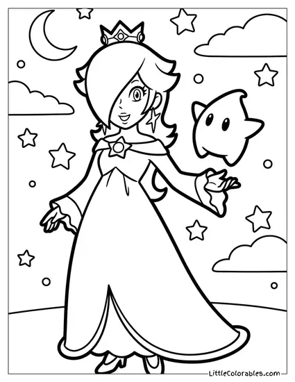 Rosalina Standing With A Luma Coloring Page