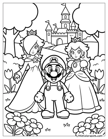 Rosalina Standing With Mario And Peach Coloring Page