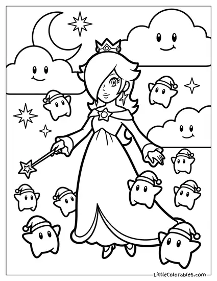 Rosalina Surrounded By Many Lumas Coloring Page