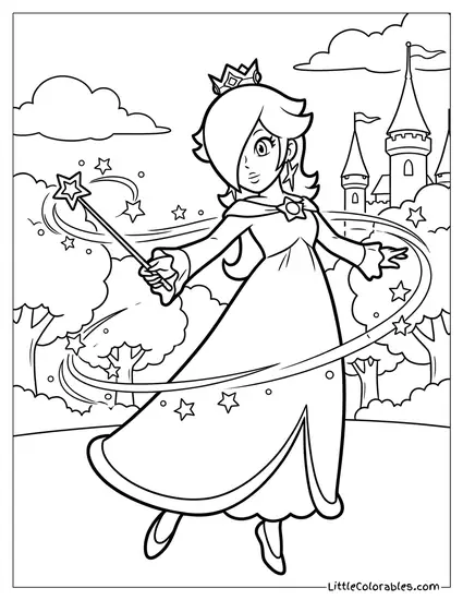Rosalina Using Her Spin Attack Coloring Page