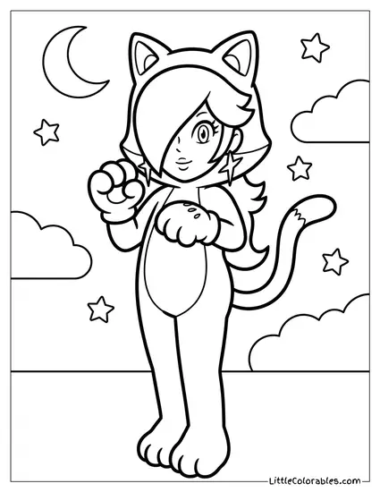 Rosalina Wearing The Cat Suit Coloring Page