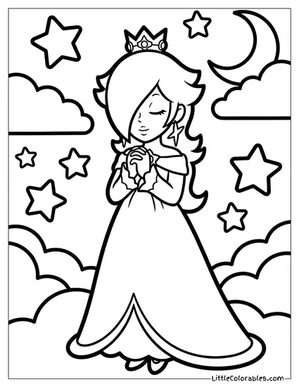 Rosalina With Her Eyes Closed Wishing Coloring Page