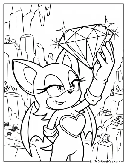 Rouge the Bat Admiring a Giant Diamond Coloring Page