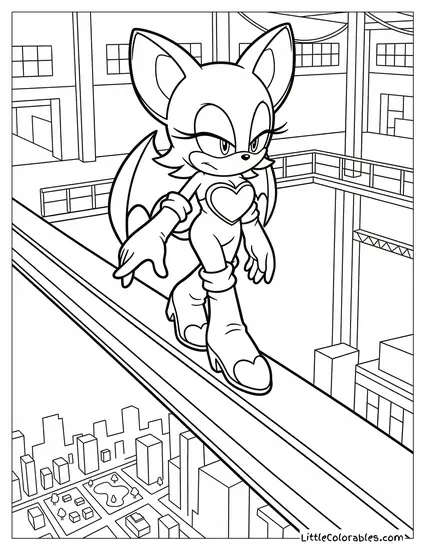 Rouge the Bat Balancing on a High Building Edge Coloring Page