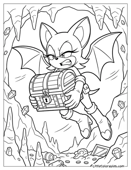 Rouge the Bat Carrying a Treasure Chest Coloring Page