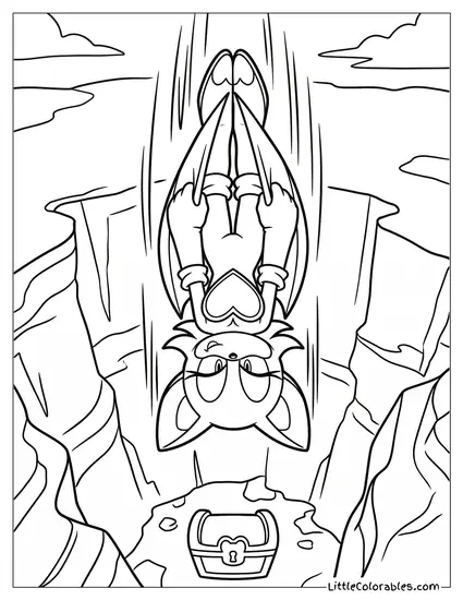 Rouge the Bat Diving Straight Down Toward Treasure Coloring Page