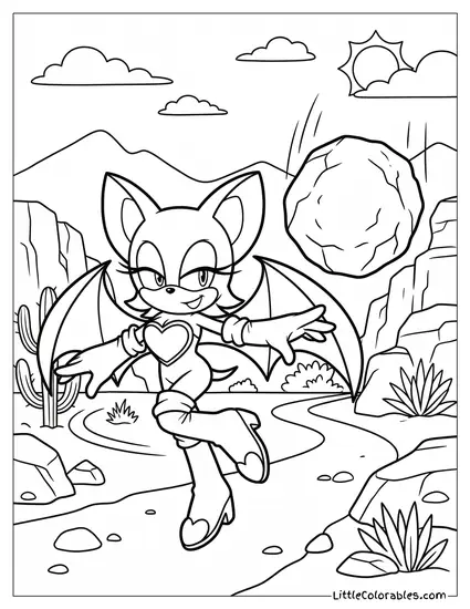 Rouge the Bat Dodging a Meteor Coloring Page