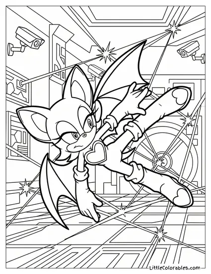 Rouge the Bat Dodging Laser Beams Coloring Page