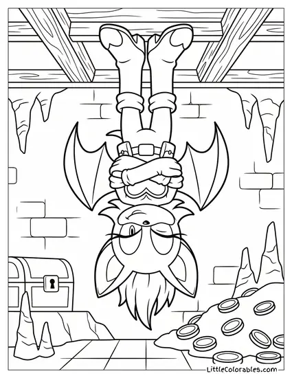 Rouge the Bat Hanging Upside Down in a Cave Coloring Page