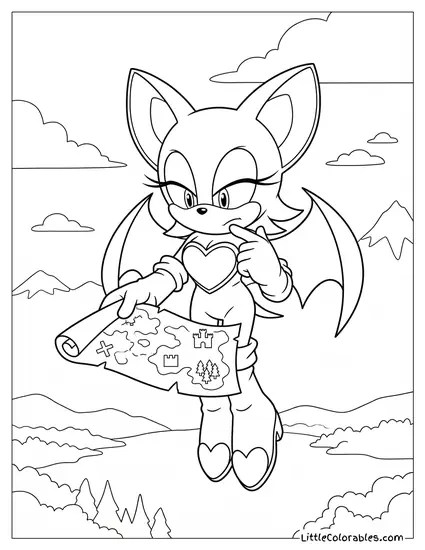 Rouge the Bat Holding a Treasure Map Coloring Page