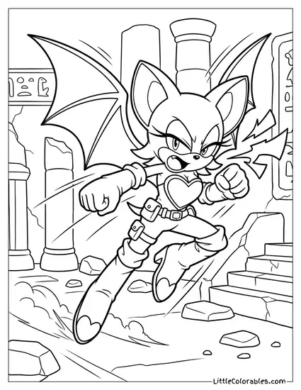 Rouge the Bat Leaping Forward in Action Coloring Page