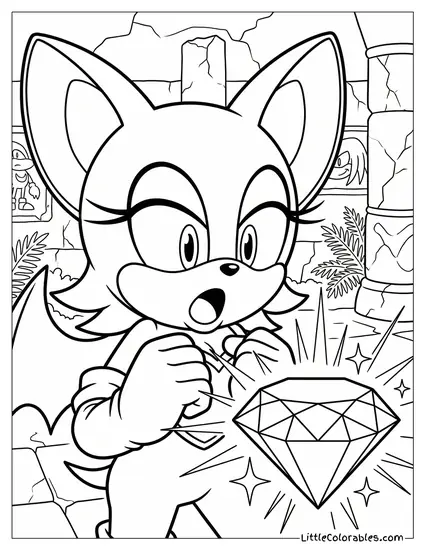 Rouge the Bat Looking Surprised at a Shiny Diamond Coloring Page