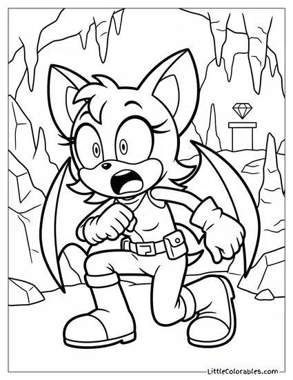 Rouge the Bat Looking Surprised in a Cave Coloring Page