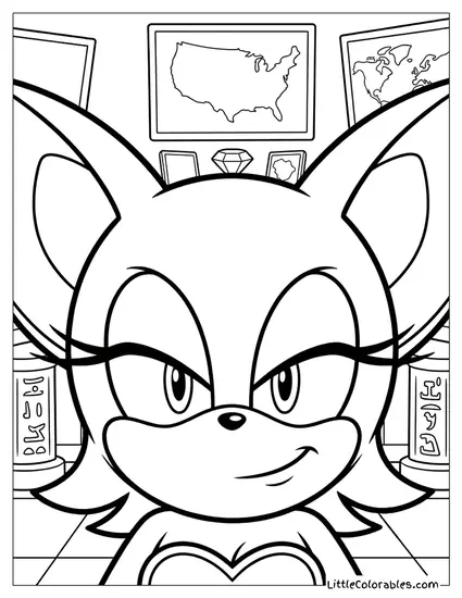 Rouge the Bat Smiling with Narrowed Eyes Close Up Coloring Page