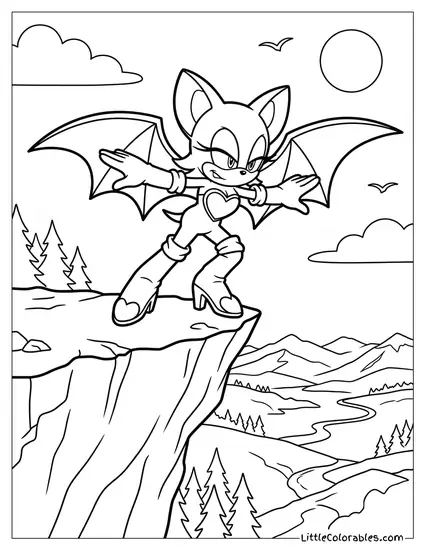 Rouge the Bat Standing on a Cliff with Wings Spread Coloring Page