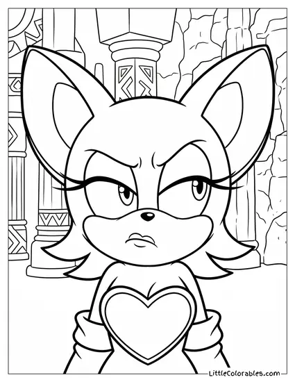 Rouge the Bat Staring Seriously with Arms Down Coloring Page