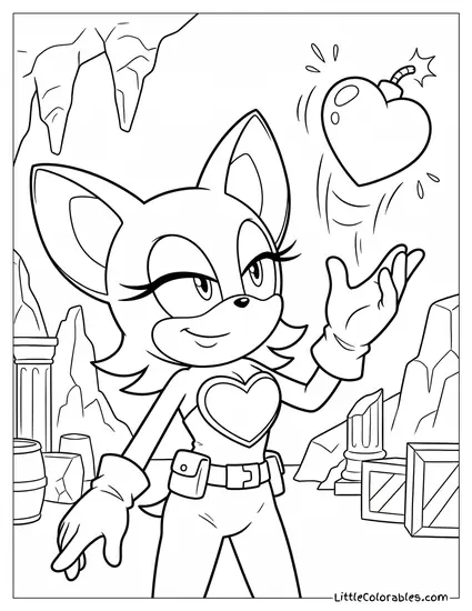 Rouge the Bat Throwing a Heart Shaped Bomb Coloring Page