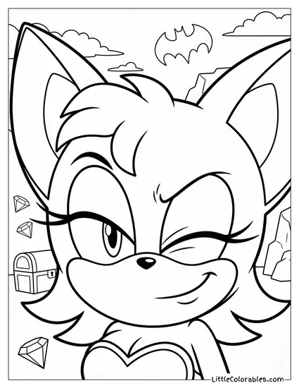 Rouge the Bat Winking Playfully Close Up Coloring Page