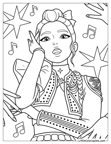 Rumi Singing in a Super Star Pose Coloring Page