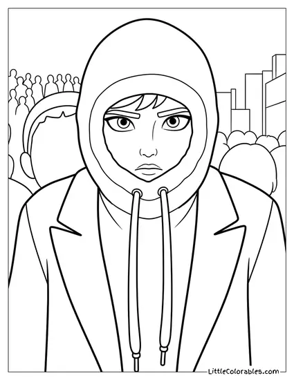 Rumi Trying to Hide in Crowd Coloring Page
