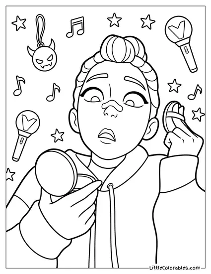 Rumi Trying to Put Makeup on in Rush Coloring Page