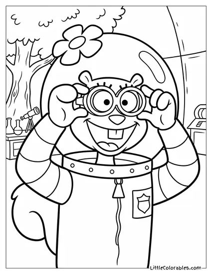Sandy Cheeks Adjusting Goggles Coloring Page