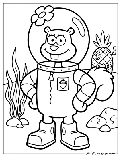 Sandy Cheeks Confidently Hands On Hips Coloring Page