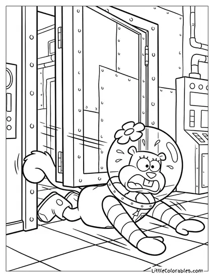 Sandy Cheeks Rapidly Sliding Under Heavy Door Coloring Page