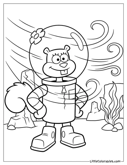 Sandy Cheeks Standing Against Wind Coloring Page
