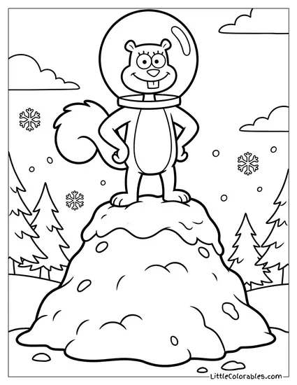 Sandy Cheeks Standing On A Snow Hill Coloring Page