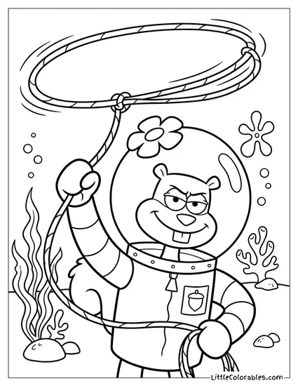 Sandy Cheeks Throwing Lasso Coloring Page