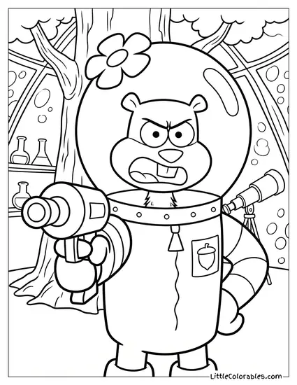 Sandy Pointing Laser Gun Coloring Page