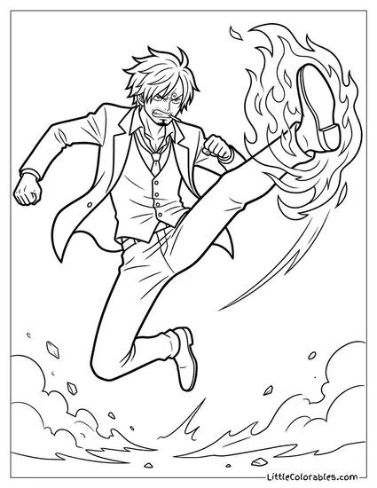 Sanji Doing a Flaming Kick Coloring Page
