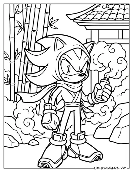Shadow Dressed as a Ninja Using Smoke Bombs Coloring Page