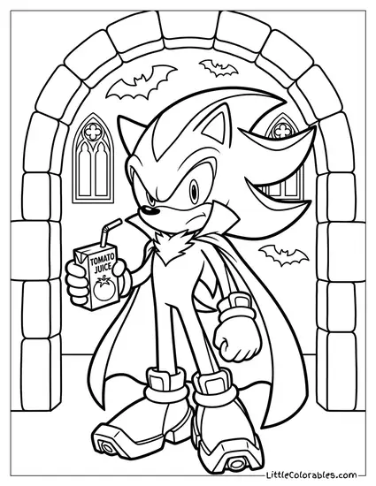 Shadow Dressed as a Vampire Drinking Tomato Juice Coloring Page