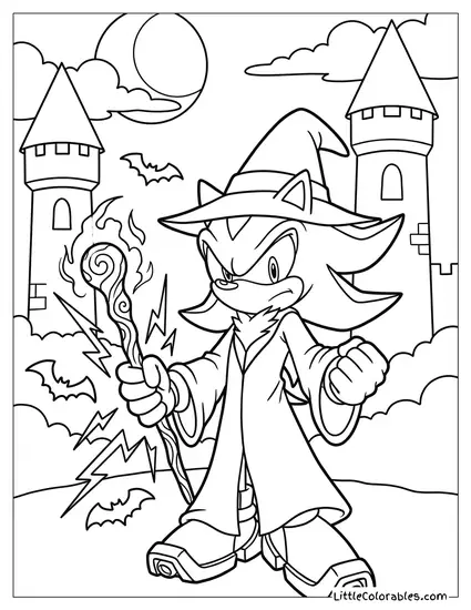 Shadow Dressed as a Wizard Casting a Dark Spell Coloring Page