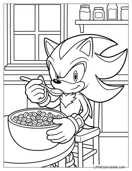 Shadow Eating a Bowl of Coffee Beans with a Spoon Coloring Page
