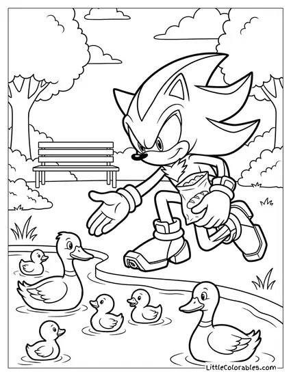 Shadow Feeding Ducks at the Park Coloring Page
