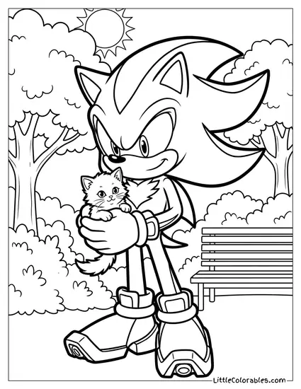 Shadow Holding a Kitten and Smiling Secretly Coloring Page