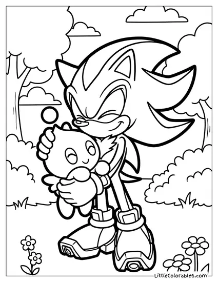 Shadow Hugging a Chao Creature Gently Coloring Page