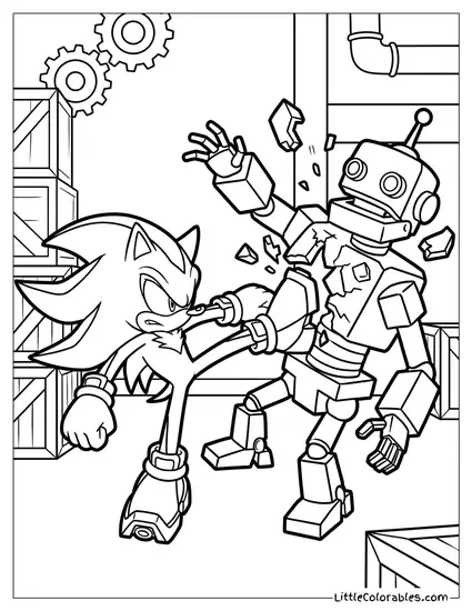 Shadow Kicking a Robot Enemy Coloring Page