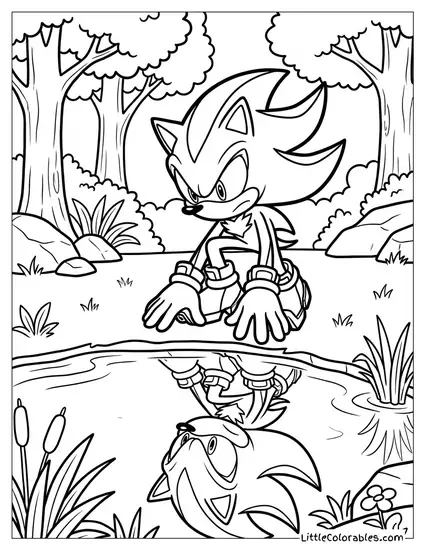 Shadow Looking at His Reflection in Water Coloring Page