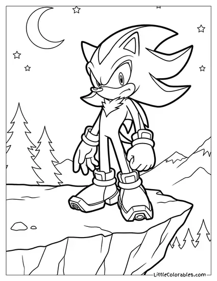 Shadow Standing on a Cliff at Night Coloring Page