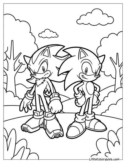 Shadow Teaming Up with Sonic Coloring Page