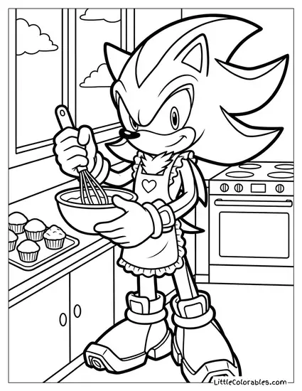 Shadow Wearing a Pink Apron Baking Cupcakes Coloring Page