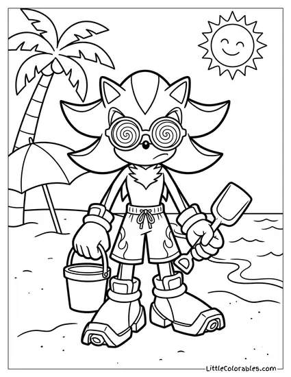 Shadow Wearing Goofy Sunglasses at the Beach Coloring Page