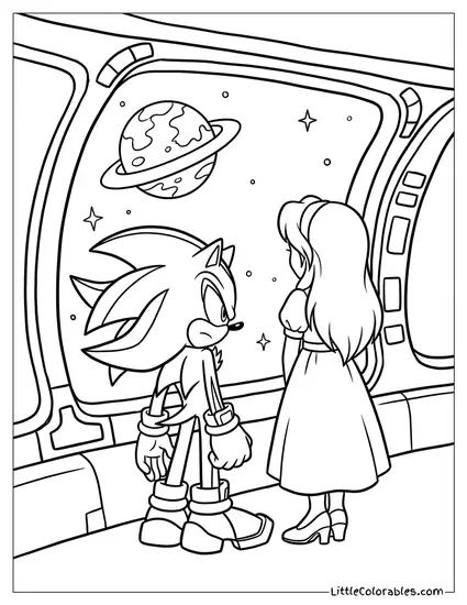 Shadow with Maria Robotnik Looking Out a Window Coloring Page